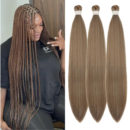 Vista 37 de Cabello trenzado verde azulado preestirado, hipoalergénico, sintético, color azul aguamarina, para trenzas y giros, extensiones de cabello largo