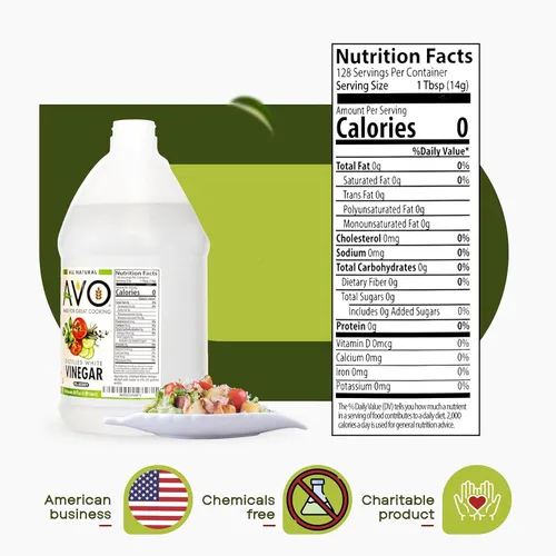 Vista 2 de AVO Vinagre blanco destilado de 1 galón (128 oz) - 5% de acidez, galón de vinagre blanco natural puro