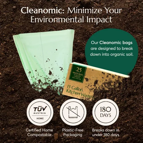 Vista 4 de Bolsas de basura compostables* Cleanomic con cordón (13 galones, 25 unidades, altas), certificadas BPI para compost de cocina