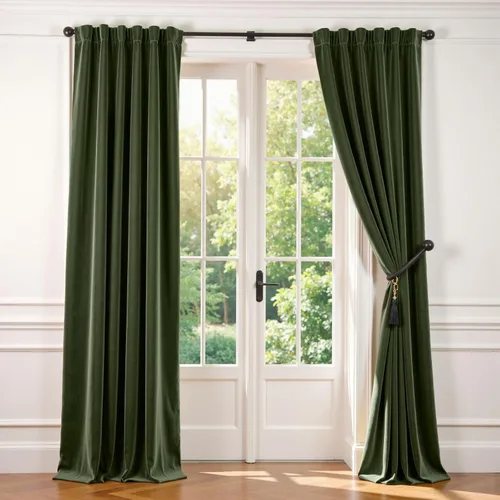 Vista 79 de Lazzzy - 2 paneles de cortinas opacas de terciopelo, con aislamiento térmico, muy suaves, lujosas, con bolsillo para cortinero, para dormitorio