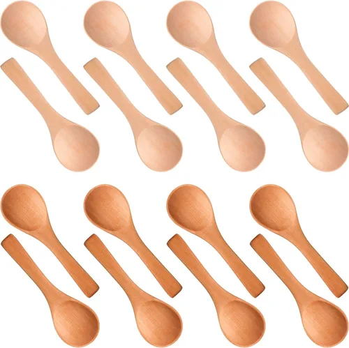 Vista 8 de Boao 24 cucharas pequeñas de madera, 3.5 pulgadas de largo, mini cucharas pequeñas de madera natural para tarros, crema de azúcar, especias de miel