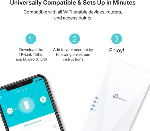 Vista 6 de TP-Link AX3000 - Extensor de Rango WiFi 6 Internet Booster (RE700X), Banda Dual, Modo AP con Puerto Gigabit, OFDMA, Beamforming, Configuración por
