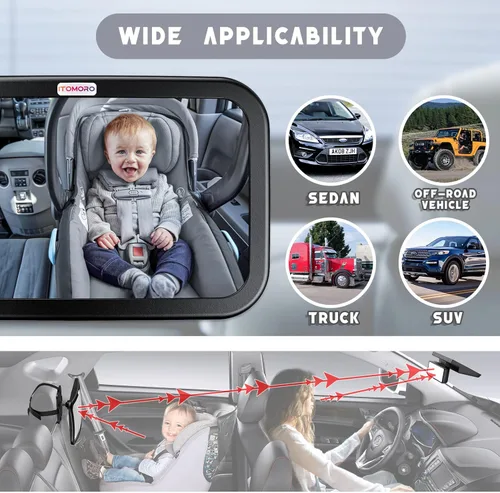 Vista 6 de Itomoro Espejo de coche para bebé, espejo de asiento de coche con gran angular, seguro e inastillable, probado y certificado de choque, instalación