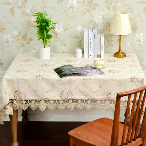 Vista 6 de OOKSEN Mantel rectangular de encaje estilo rústico de granja, mantel jacquard bordado vintage oblongo, para cocina, comedor, Navidad, boda, fiesta