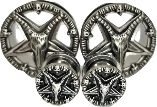 Vista 3 de Baphomet Pentagram - Tapones para los oídos, de acero inoxidable, 8 tamaños, par (5/8 pulgadas)
