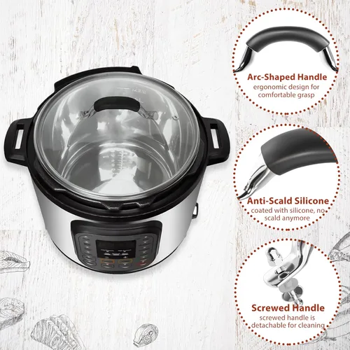 Vista 5 de Tapa de vidrio templado de 9.1 pulgadas para olla instantánea de 5/6 cuartos de galón, cubierta universal para olla a presión eléctrica con perilla