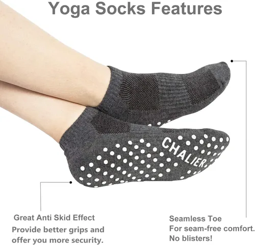 Vista 3 de Non Slip Yoga Socks for Women 6 Pairs Ankle Low Cut Pilates Barre Socks with Grips