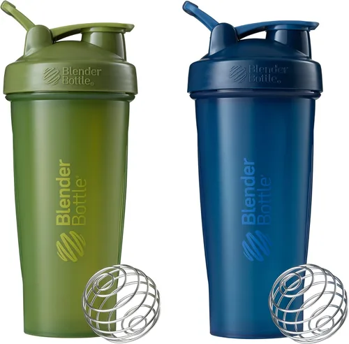 BlenderBottle Botella mezcladora clásica perfecta para batidos de proteínas y antes del entrenamiento, 28 onzas (paquete de 2), musgo y azul marino