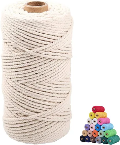 Cordón de algodón para macramé 3mm x 109 yardas, cuerda de macramé natural color beige, suministros perfectos de algodón para macramé, para hacer