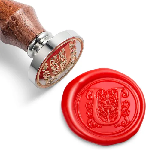 Vista 25 de Mceal - Sello de cera, sello grande de 1 1/5"(30mm) de diámetro, cabeza de latón plateado con mango de madera, serie de letras A a Z (Letra A)