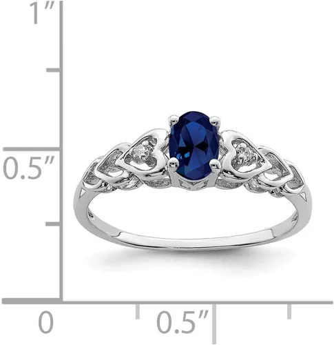 Vista 2 de Anillo de compromiso de plata de ley 925 maciza con piedras preciosas y diamantes de septiembre azul zafiro creado (.02 cttw.)