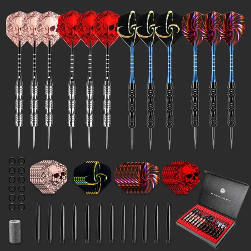 Vista 6 de WINSDART Steel Tip Darts 12 Pack Set with Nonslip Iron Barrel Aluminum Dart Shafts and Flights Darts Sharpener an Gift Box