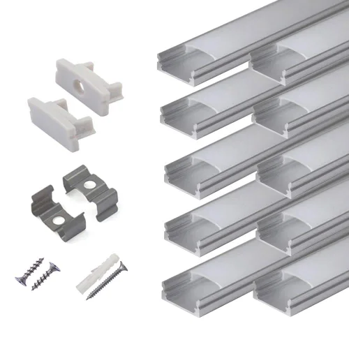 hunhun Paquete de 10 canales de aluminio LED en forma de U de 6.6 pies con cubierta lechosa, tapas de extremo y clips de montaje, perfil de aluminio