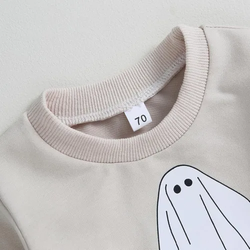 Vista 4 de Conjunto de sudadera de fantasma y pantalones de tablero de ajedrez para bebé de Halloween