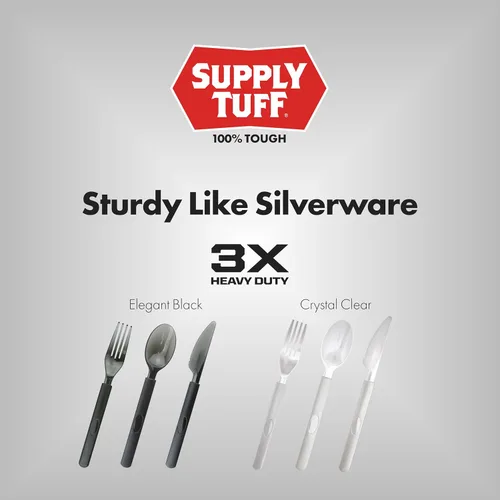 Vista 8 de 3 tenedores de plástico resistentes envueltos individualmente, resistentes como cubiertos, paquete de 100 tenedores desechables negros a granel