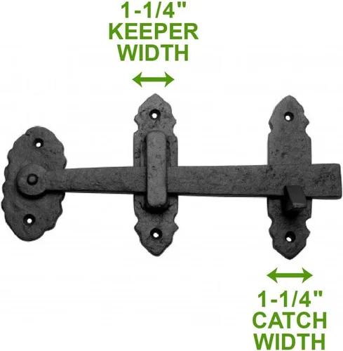 Vista 7 de Renovators Supply Manufacturing Cerradura de puerta de 6 pulgadas. Pestillo de pulgar forjado negro para puertas de gabinete y puertas