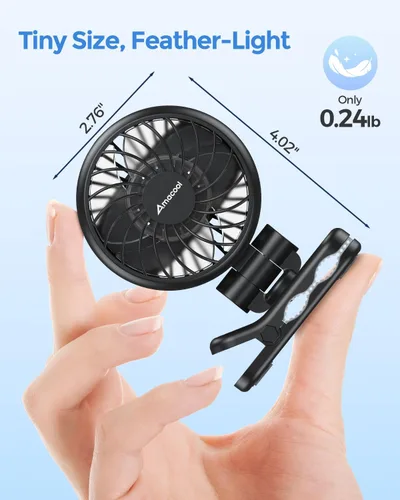 Vista 7 de AMACOOL Mini ventilador de bebé con clip para carriola portadora