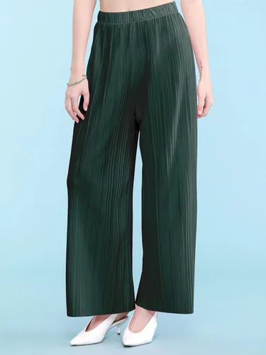 Vista 4 de Made By Johnny Pantalones palazzo plisados de pierna ancha con cordón para mujer