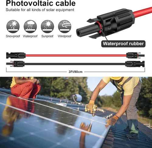 Vista 4 de iGreely - Cable de extensión solar de 10 pies y 10 AWG con conector macho y hembra de panel solar, adaptador de panel solar