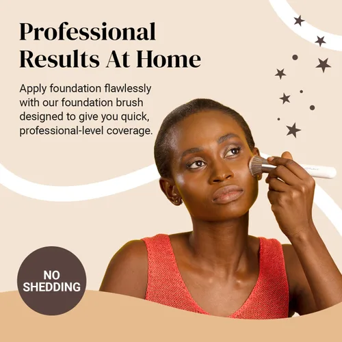 Vista 3 de Keshima Brocha de base plana Kabuki – Brocha de base prémium para maquillaje líquido, crema y polvo, pulido, mezcla y cara (tamaño regular, blanco)