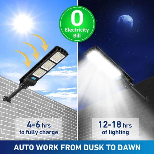 Vista 2 de Solar Street Light Outdoor, 900LEDs 45000lm, IP67 Solar Flood Lights Waterproof with Security Motion Sensor Remote Control, Dusk to Dawn Lighting