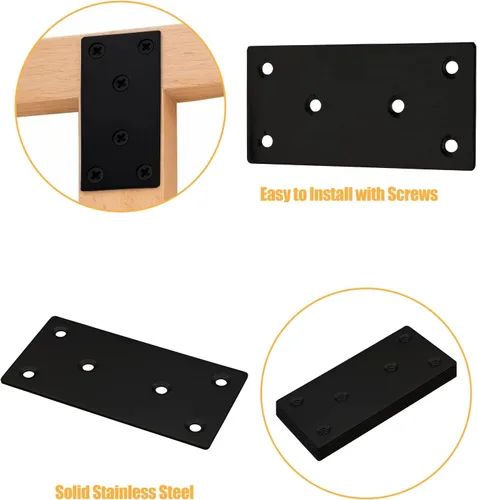 Vista 5 de 4 piezas de soporte recto plano de metal, placa de reparación de acero inoxidable de 4 x 2 pulgadas (largo x ancho), soporte de unión de conectores