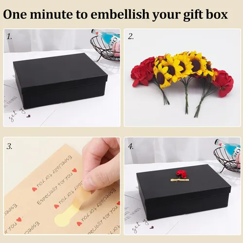 Vista 4 de Giftilious Cajas de regalo negras, un juego de 5 cajas de regalo con tapas para regalos, cajas preenvueltas para regalos, caja de regalo resistente