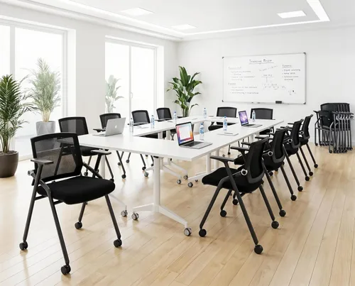 Vista 10 de Paquete de 2 sillas apilables para sala de conferencias con remo, silla plegable de escritorio para oficina, respaldo y brazos de malla