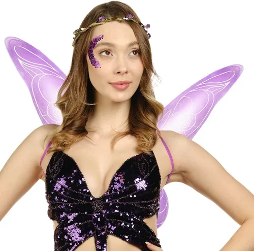 Vista 5 de Funcredible Alas de hada, corona de hadas y purpurina, accesorios de disfraz de hada, disfraz de mariposa, disfraces de Halloween para mujer