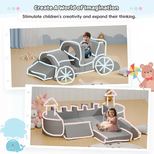 Vista 3 de Sofá modular extragrande de 68 pulgadas para niños, sofá de espuma para niños, 16 almohadas fuertes para niños, decoración de sala