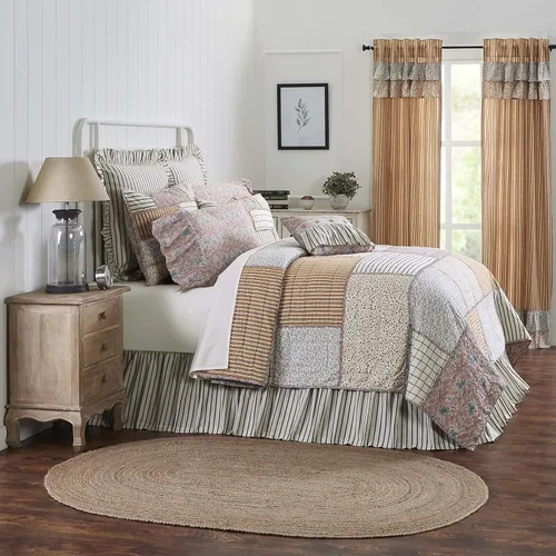 VHC Brands Kaila Country Farmhouse Dormitorio Decoración Patchwork Luxury King Quilt 120x105