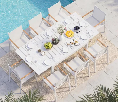 Vista 17 de Mesa de comedor expandible de aluminio para patio al aire libre para 4-8 personas, mesa rectangular para todo tipo de clima (48"-79") con rieles