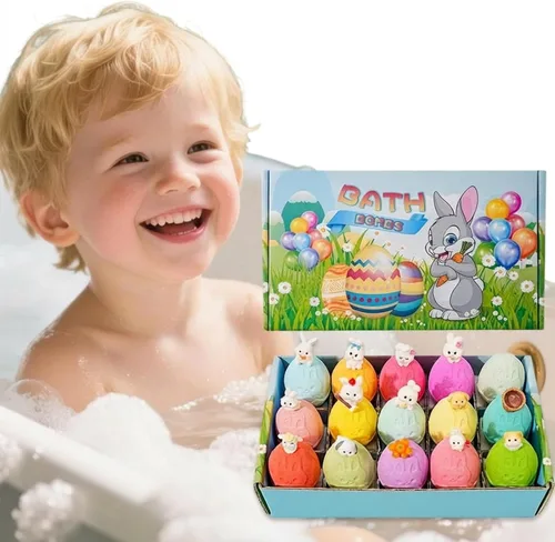 Bath Bombs for Kids with Surprise Toys Inside, 15PCS Egg Bath Bombs, Bunny Bubble Bath-Fizzies, Egg Hunt Party Favors,Gifts for Boys Girls Age 3+