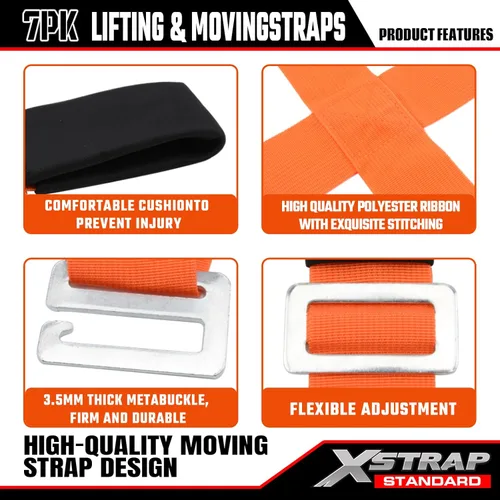Vista 5 de XSTRAP STANDARD Kit de sistema de elevación de correas móviles, correa móvil con silicona antideslizante para 2 personas, correas de elevación