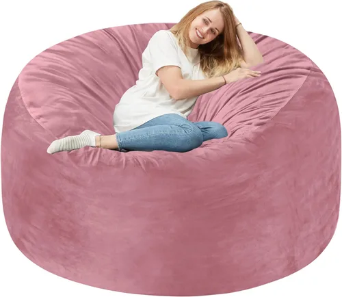Vista 26 de Homguava Silla de Puf de 2 Pies: Pufs de 2' con Espuma de Memoria Rellenos, Cómodas Sillas de Puf Redondas con Funda de Terciopelo Holandés - Rosa