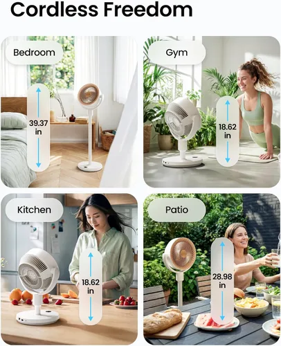 Vista 4 de SwitchBot Ventilador de pedestal inteligente, ventilador oscilante recargable para dormitorio, con cable e inalámbrico, ventilador de piso