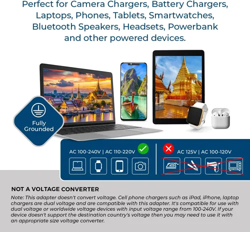 Vista 6 de OREI Adaptador de enchufe de viaje para Tailandia con USB dual, entrada de Estados Unidos, tipo O (U2U-18), funcionará con teléfonos celulares