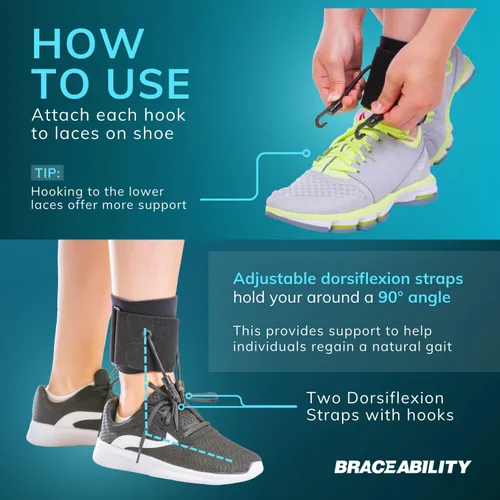 Vista 4 de BraceAbility AFO - Soporte de caída de pie, ajustable, suave, para ortesis de pie, para hombres y mujeres, para caminar con zapatos, soporte