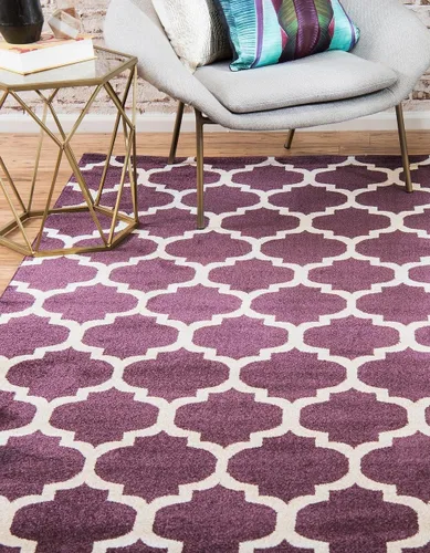 Vista 592 de Unique Loom Trellis Collection - Alfombra de área de Filadelfia, rectangular de 2 pies 2 pulgadas x 3 pies, color morado y marfil