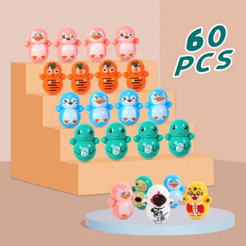 Vista 2 de 60 piezas de mini juguetes de animales para niños, muñecos de juguete de equilibrio, lindos juguetes de animal de auto-equilibrio Roly-Poly