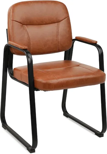 Vista 12 de CLATINA Juego de 6 sillas de cuero para oficina, sala de espera, sillas de recepción, sin ruedas, con reposabrazos y soporte de madera, sillón