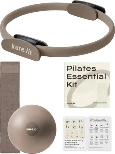 Vista 2 de Juego de mancuernas ajustables moradas de 2 a 5 libras y kit de pilates gris pardo