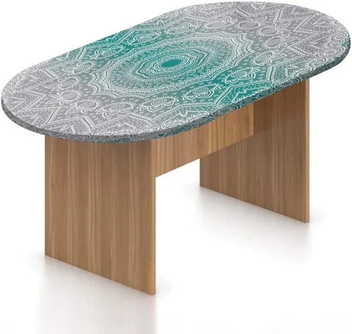 Vista 12 de XISUNYA Mantel ovalado ajustable de poliéster elástico, estructura tecnológica con rayas onduladas y estampado a cuadros, se adapta a mesas ovaladas