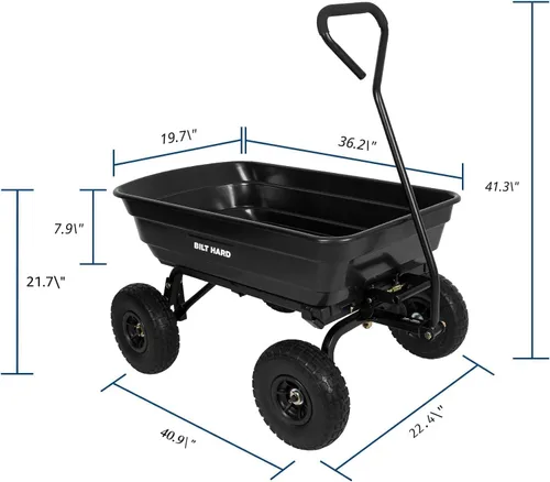 Vista 5 de BILT HARD Carro de jardín de polietileno resistente con ruedas sin cámara de 10 pulgadas y 4 pies cúbicos, con mango giratorio de 180°, capacidad