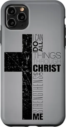 Vista 12 de iPhone XS Max Negro Cristiano Cruz Religiosa Biblia Verso Filipenses 4 13 Caso