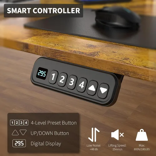 Vista 8 de Escritorio eléctrico de pie de 55 x 30 pulgadas con 2 cajones, escritorio de pie ampliado de altura ajustable con almacenamiento, estación de Marrón