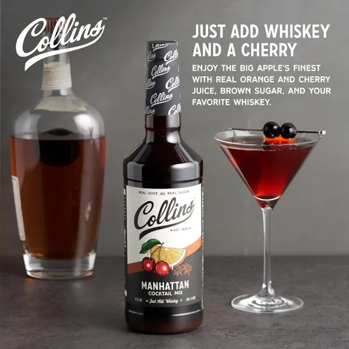 Vista 2 de Collins Manhattan Mezcla hecha con azúcar morena real, jugo de naranja y cereza con sabores naturales, ingrediente clásico de receta de cóctel