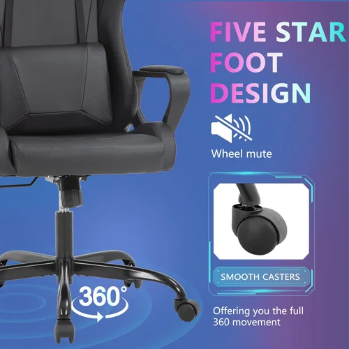Vista 7 de PayLessHere Silla de escritorio ergonómica de carreras para juegos y computadora con apoyabrazos, silla de escritorio de trabajo giratoria 360°