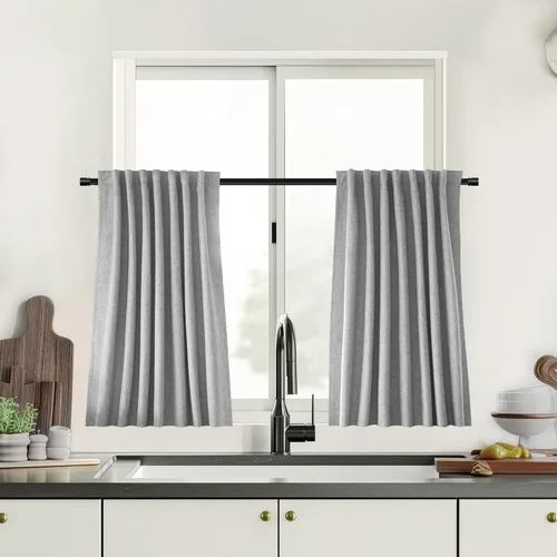 Vista 100 de UHITECH Cortinas opacas cortas de 24 pulgadas de largo para sala de estar, juego de 2 paneles con pestaña trasera, bolsillo para barra, cortinas