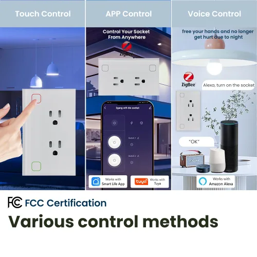 Vista 4 de Salida inteligente WiFi en pared 110–220V, monitoreo de energía, 2.4GHz Tuya/Smart Life, sin hub, panel de vidrio templado, negro